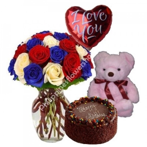 send mixed roses bear balloon with cake to philippines
