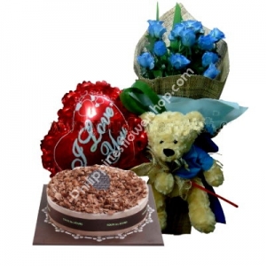 send 12 blue roses bear balloons with cake to philippines