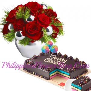 send xmas flower with rainbow cake to philippines
