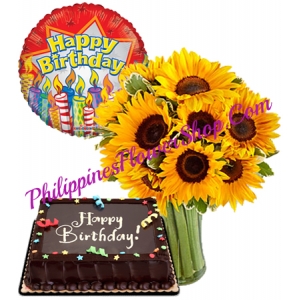 10 pcs sunflower with chocolate cake and balloon to philippines
