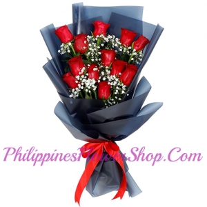 send acquaintance 12 red roses with green leaves to philippines