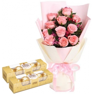 12 Roses with Ferrero Chocolate Box