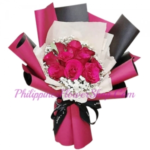 send 10 pcs. deep pink roses in bouquet to philippines