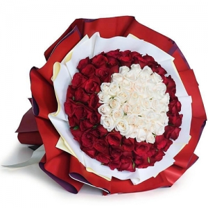 send 100 red and white color roses in bouquet to philippines