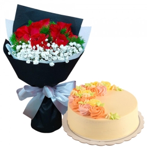 9 Red Roses with Vanilla Message Cake By Max's