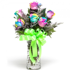 send half dozen rainbow roses in vase to philippines