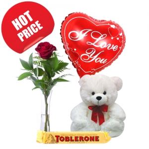 Rose Vase with Bear, Chocolate with Balloon