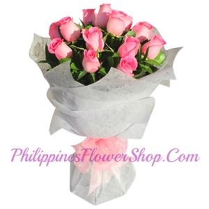 send being female 12 pink roses bouquet to manila