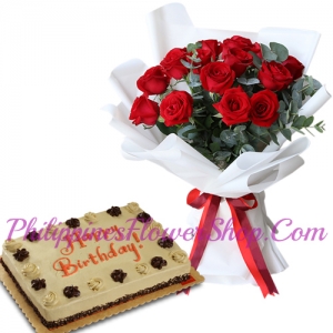 12 red roses with mocha dedication cake send to philippines
