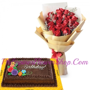 24 red roses with choco chiffon cake to philippines