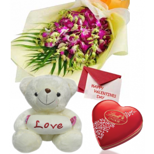 Mixed Flowers Bouquet,Pink Bear with Lindt Chocolate Delivery To Philippines