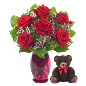 Rose Garden Bouquet with Bear Send To Philippines