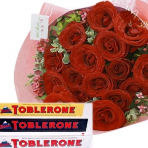 12 Red Roses Bouquet with Toblerone To Philippines