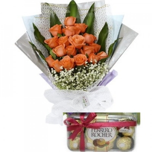 12 Orange roses with 16 pcs ferrero philippines