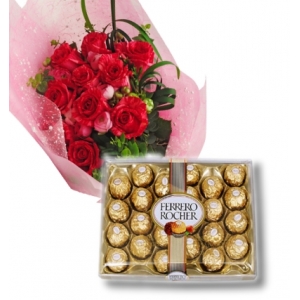 12 red Roses with 24 pcs Ferrero chocolate box To Philippines