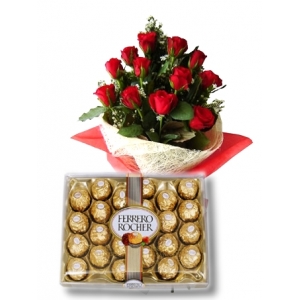 12 Red Roses with 24 pcs Ferrero chocolate To Philippines
