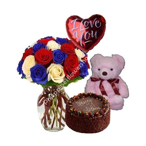 send mixed roses bear balloon with cake to philippines