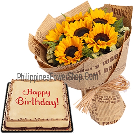 sunflower bouquet with cake