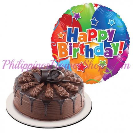 chocolate indulgence cake with birthday balloon to philippines