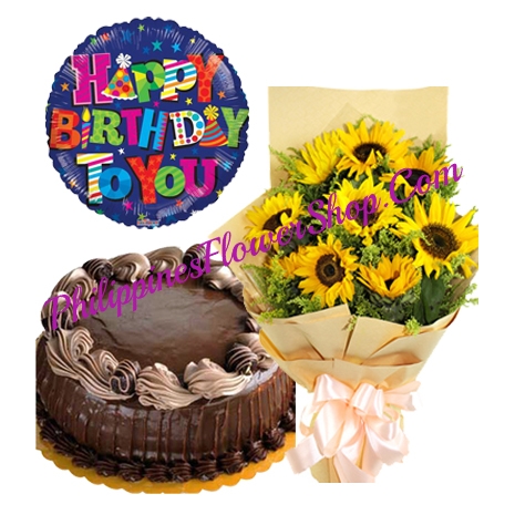 8 pcs sunflower with double dutch cake and balloon to philippines