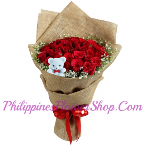 send wishes 24 roses with bear to philippines