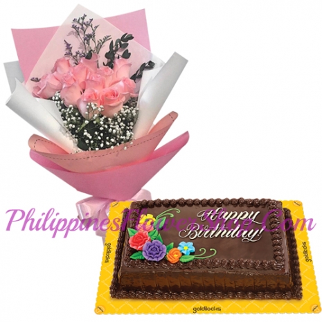 send 12 pink roses with choco chiffon cake to philippines