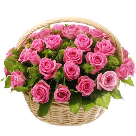 24 Pink Roses in Basket