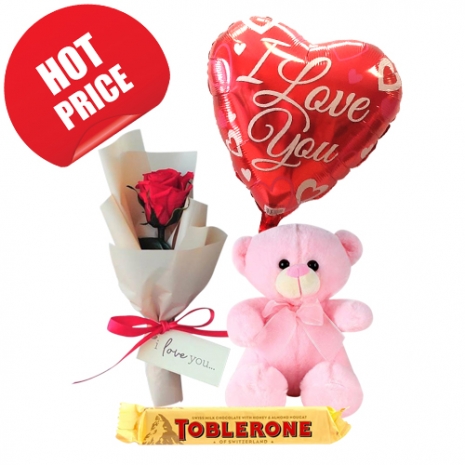 Rose Bouquet with Bear, Chocolate with Balloon
