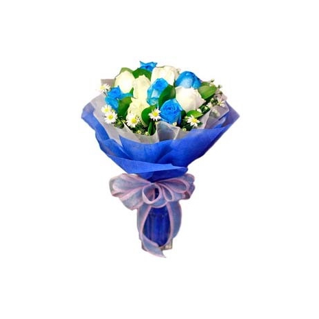 6 imported blue roses and 6 pcs local white roses to philippines