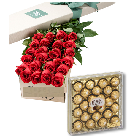 Red Roses Box with 24pcs Ferrero Chocolate Delivery To Philippines