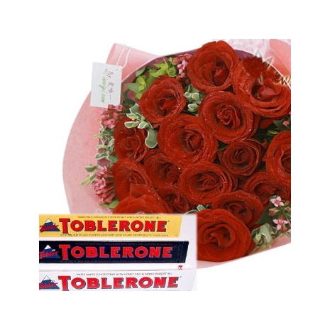 12 Red Roses Bouquet with Toblerone To Philippines