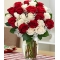 24 Red & White Roses in vase