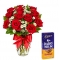 12 Red Roses vase with Cadbury Dairy Milk To Philippines